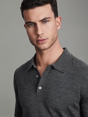 Reiss Derby Grey Marl Manor Slim Fit Merino Wool Polo Shirt - Image 4 of 6