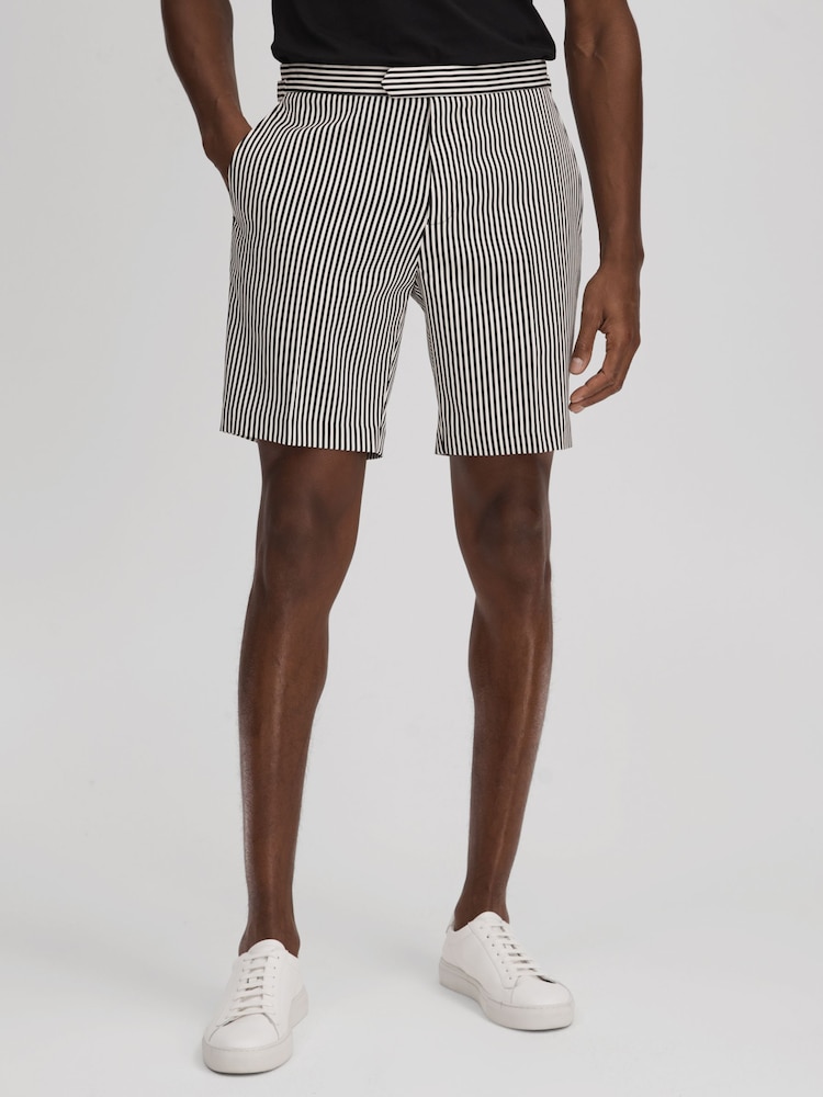 Reiss Black/White Stream Striped Adjuster Shorts - Image 1 of 6