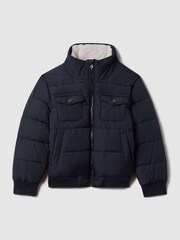 Reiss Navy Mist Senior Padded Faux Fur Coat - Image 2 of 6