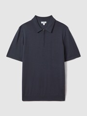 Reiss Blue Smoke Maxwell Merino Wool Half-Zip Polo Shirt - Image 2 of 5