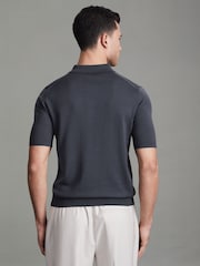 Reiss Blue Smoke Maxwell Merino Wool Half-Zip Polo Shirt - Image 5 of 5