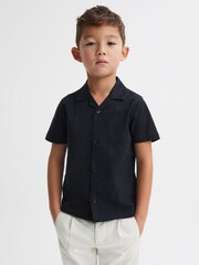 Reiss Navy Caspa Cotton Cuban Collar Shirt - Image 1 of 6