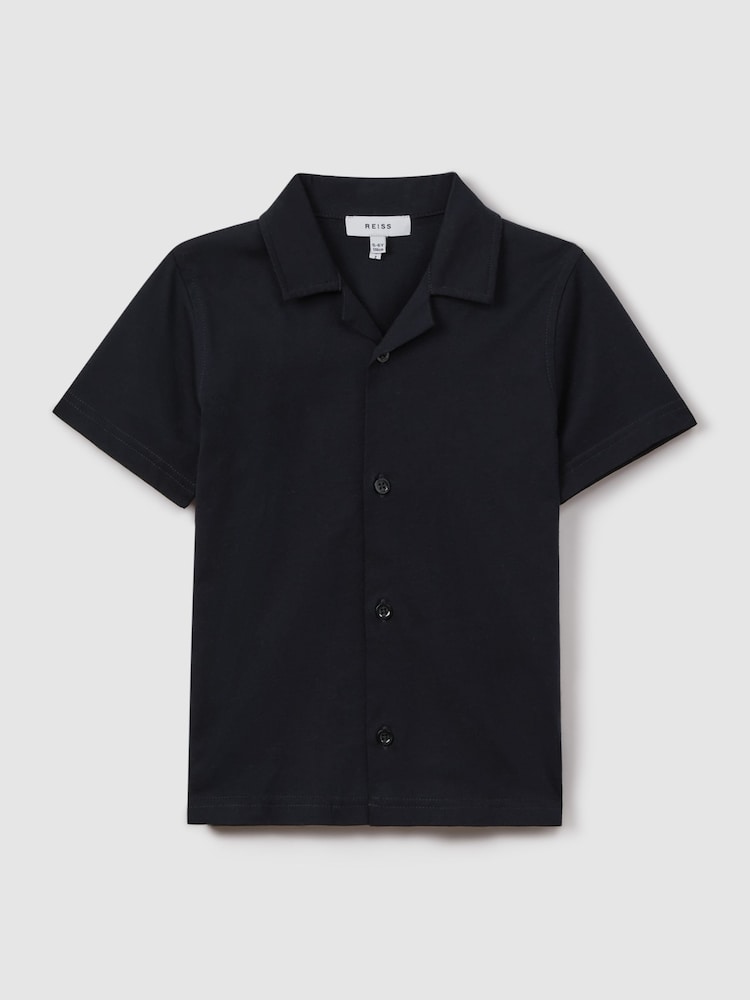 Reiss Navy Caspa Cotton Cuban Collar Shirt - Image 2 of 6