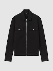 Reiss Black Medina Interlock Jersey Zip-Through Overshirt - Image 2 of 7