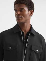 Reiss Black Medina Interlock Jersey Zip-Through Overshirt - Image 3 of 7