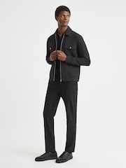 Reiss Black Medina Interlock Jersey Zip-Through Overshirt - Image 5 of 7