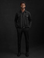 Reiss Black Medina Interlock Jersey Zip-Through Overshirt - Image 6 of 7