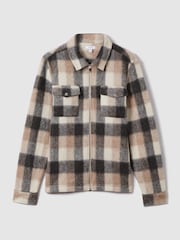 Reiss Oatmeal/Grey Stamford Brushed Check Overshirt - Image 2 of 6