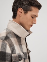 Reiss Oatmeal/Grey Stamford Brushed Check Overshirt - Image 3 of 6