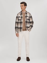 Reiss Oatmeal/Grey Stamford Brushed Check Overshirt - Image 4 of 6