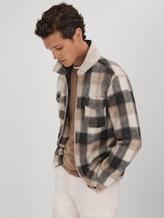 Reiss Oatmeal/Grey Stamford Brushed Check Overshirt - Image 5 of 6