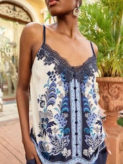 V&A | Love & Roses Blue Paisley Lace Trim Camisole - Image 2 of 4