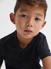 Reiss Navy Caspa Junior Cotton Cuban Collar Shirt - Image 4 of 6
