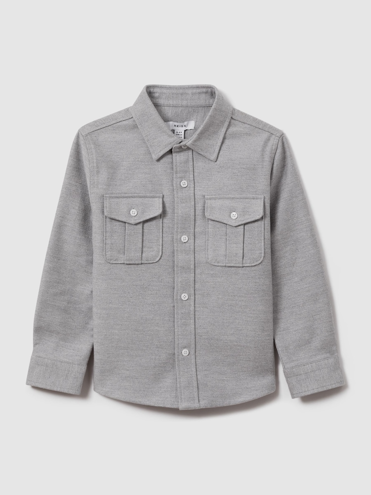 Reiss Soft Grey Thomas 9-13 yrs Brushed Cotton Patch Pocket Overshirt - Image 2 of 4