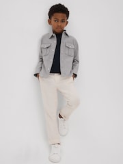 Reiss Soft Grey Thomas 9-13 yrs Brushed Cotton Patch Pocket Overshirt - Image 3 of 4