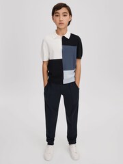 Reiss Blue Delta 3-9 yrs Colourblock Half-Zip Polo Shirt - Image 1 of 4