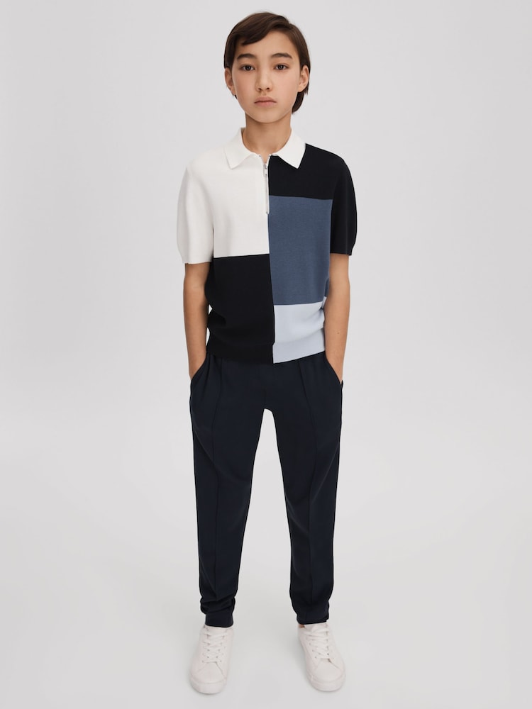 Reiss Blue Delta 3-9 yrs Colourblock Half-Zip Polo Shirt - Image 1 of 4