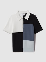 Reiss Blue Delta 3-9 yrs Colourblock Half-Zip Polo Shirt - Image 2 of 4
