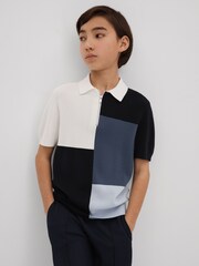Reiss Blue Delta 3-9 yrs Colourblock Half-Zip Polo Shirt - Image 3 of 4