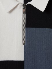Reiss Blue Delta 3-9 yrs Colourblock Half-Zip Polo Shirt - Image 4 of 4
