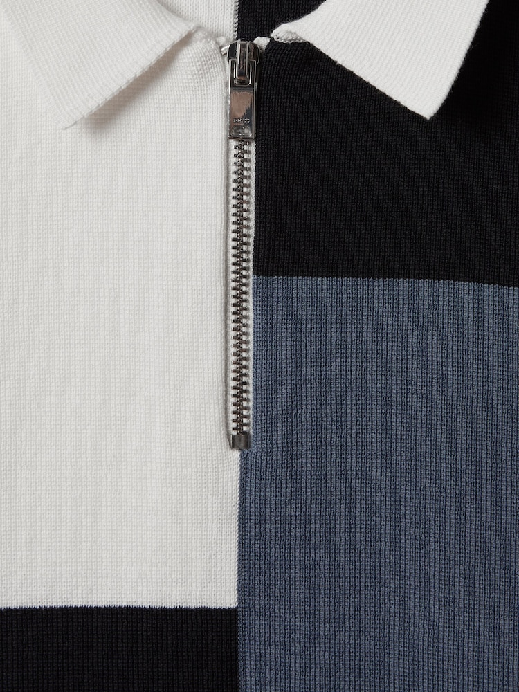 Reiss Blue Delta 3-9 yrs Colourblock Half-Zip Polo Shirt - Image 4 of 4