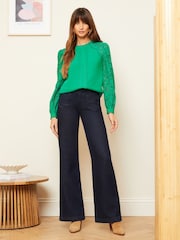 Love & Roses Jade Green Green Tie Back Long Sleeve Lace Blouse - Image 4 of 4
