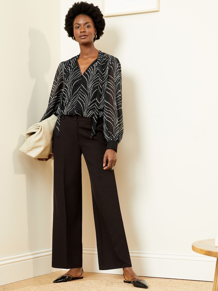 Love & Roses Black Mono Polka Dot Long Sleeve Tie Neck Shirred Cuff Blouse - Image 4 of 4 Love & Roses Black Mono Polka Dot Long Sleeve Tie Neck Shirred Cuff Blouse - Image 4 of 4