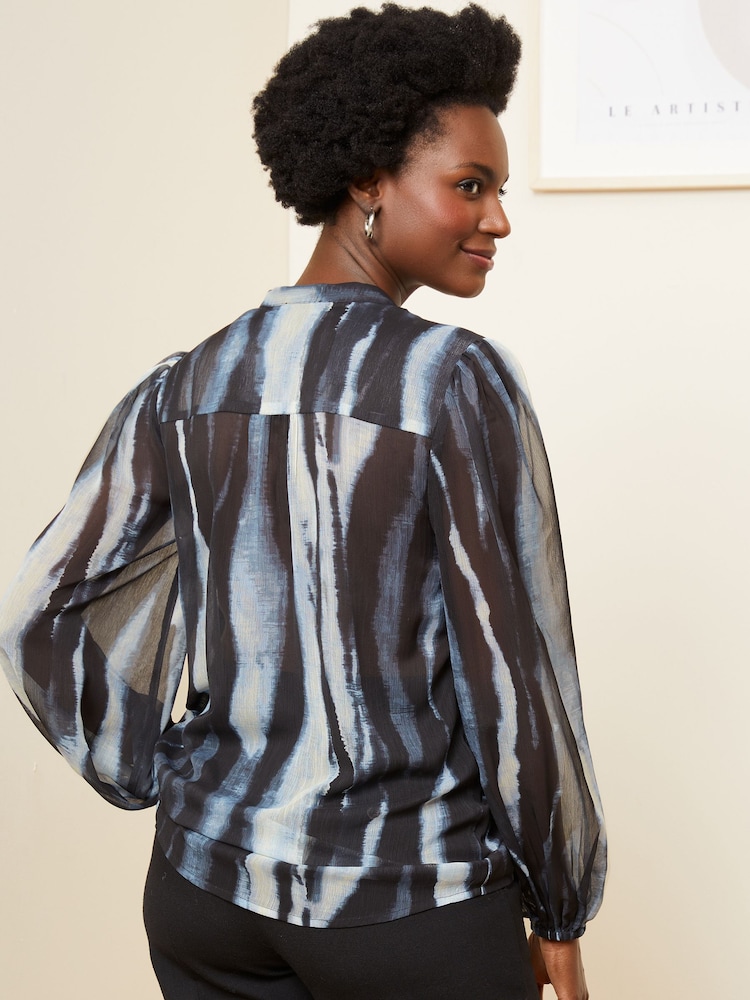 Love & Roses Grey Zip Front Mix Sheer Long Sleeve Blouse - Image 2 of 4 Love & Roses Grey Zip Front Mix Sheer Long Sleeve Blouse - Image 2 of 4