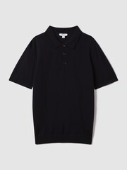 Reiss Navy Manor Merino Wool Polo Shirt - Image 2 of 5