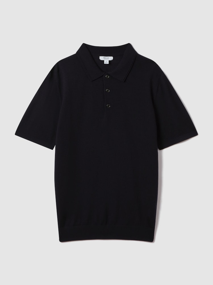 Reiss Navy Manor Merino Wool Polo Shirt - Image 2 of 5