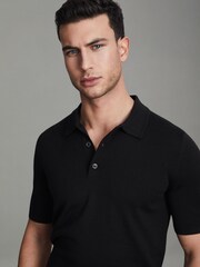 Reiss Navy Manor Merino Wool Polo Shirt - Image 4 of 5