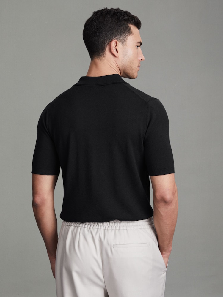 Reiss Navy Manor Merino Wool Polo Shirt - Image 5 of 5