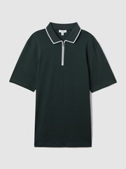 Reiss Dark Green Cannes Cotton Contrast Collar Half-Zip Polo Shirt - Image 2 of 6