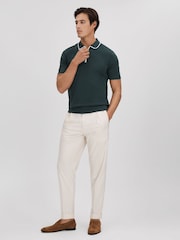 Reiss Dark Green Cannes Cotton Contrast Collar Half-Zip Polo Shirt - Image 3 of 6