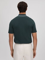 Reiss Dark Green Cannes Cotton Contrast Collar Half-Zip Polo Shirt - Image 5 of 6