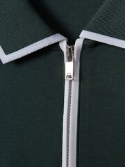Reiss Dark Green Cannes Cotton Contrast Collar Half-Zip Polo Shirt - Image 6 of 6