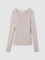Reiss Neutral Sierra Knitted Scoop Neck Top - Image 2 of 6