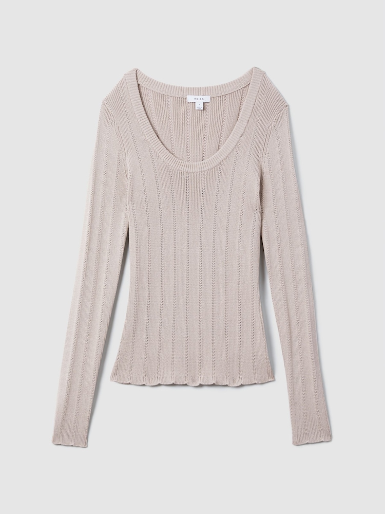 Reiss Neutral Sierra Knitted Scoop Neck Top - Image 2 of 6
