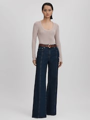 Reiss Neutral Sierra Knitted Scoop Neck Top - Image 3 of 6