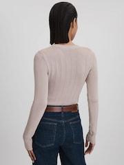 Reiss Neutral Sierra Knitted Scoop Neck Top - Image 5 of 6