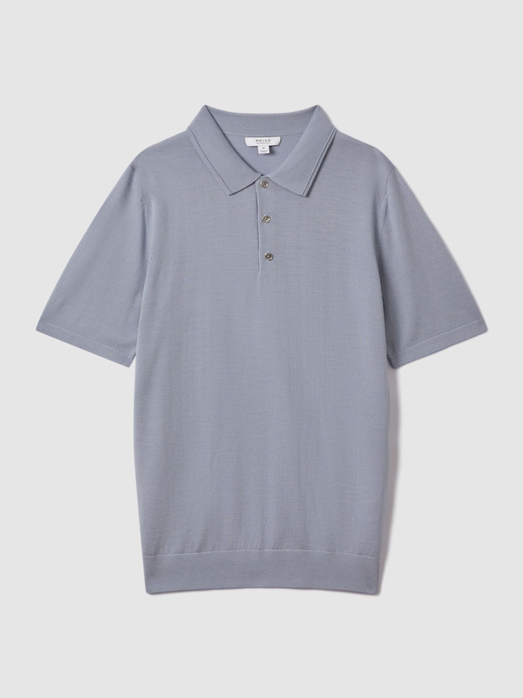 Reiss China Blue Manor Merino Wool Polo Shirt - Image 2 of 5 Reiss China Blue Manor Merino Wool Polo Shirt - Image 2 of 5