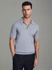 Reiss China Blue Manor Merino Wool Polo Shirt - Image 4 of 5