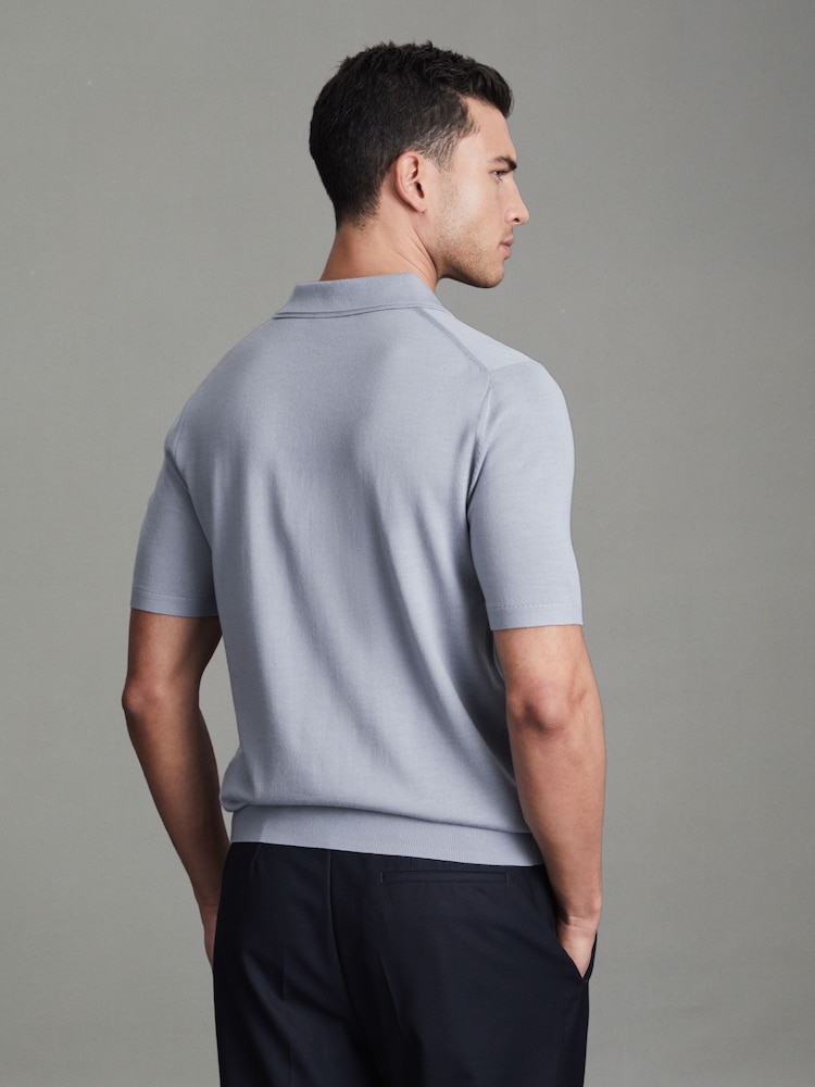 Reiss China Blue Manor Merino Wool Polo Shirt - Image 5 of 5 Reiss China Blue Manor Merino Wool Polo Shirt - Image 5 of 5