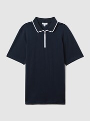 Reiss Navy Cannes Cotton Contrast Collar Half-Zip Polo Shirt - Image 2 of 6