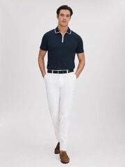 Reiss Navy Cannes Cotton Contrast Collar Half-Zip Polo Shirt - Image 3 of 6