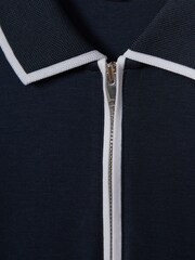 Reiss Navy Cannes Cotton Contrast Collar Half-Zip Polo Shirt - Image 6 of 6