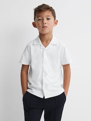 Reiss White Caspa 9-13 yrs Cotton Cuban Collar Shirt - Image 1 of 6