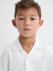 Reiss White Caspa 9-13 yrs Cotton Cuban Collar Shirt - Image 4 of 6