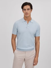 Reiss Soft Blue Pascoe Textured Modal Blend Polo Shirt - Image 1 of 7