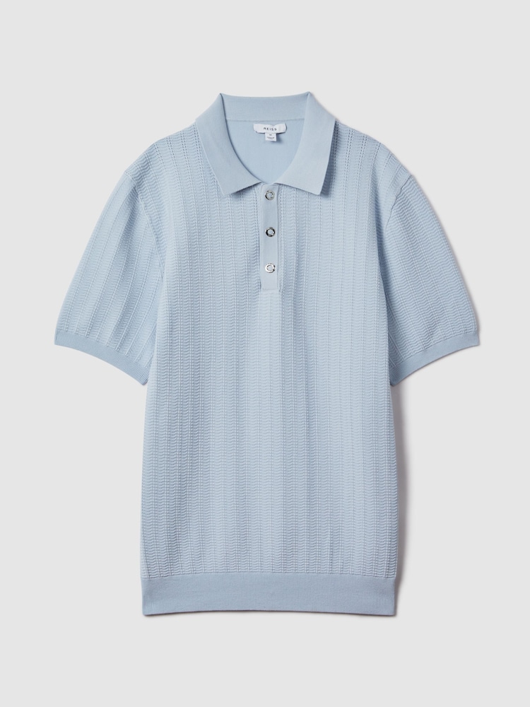 Reiss Soft Blue Pascoe Textured Modal Blend Polo Shirt - Image 2 of 7